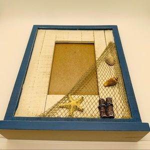 NWT Home Studio Shoreline CollectionWooden Frame  Beach Themed Blue Cream 6”x4”